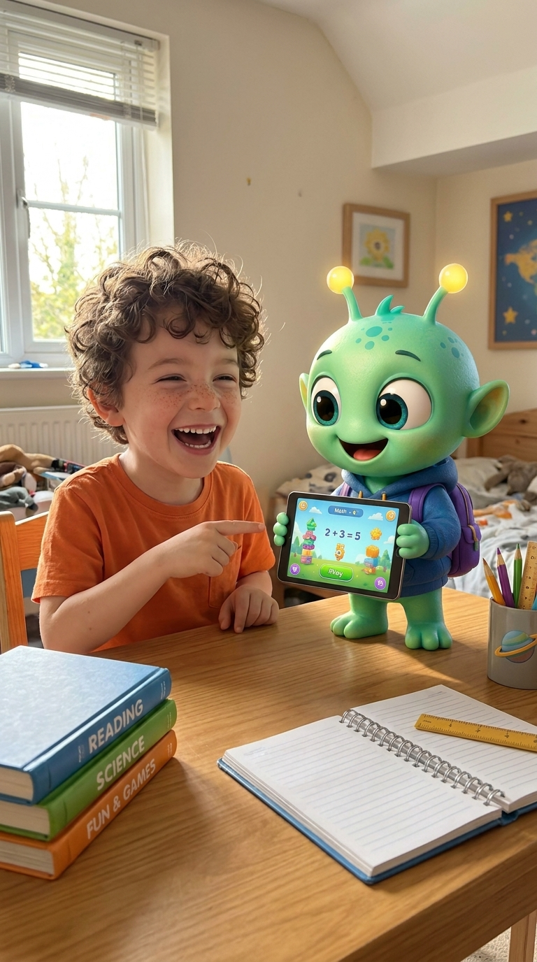 A child learning with an AI tutor